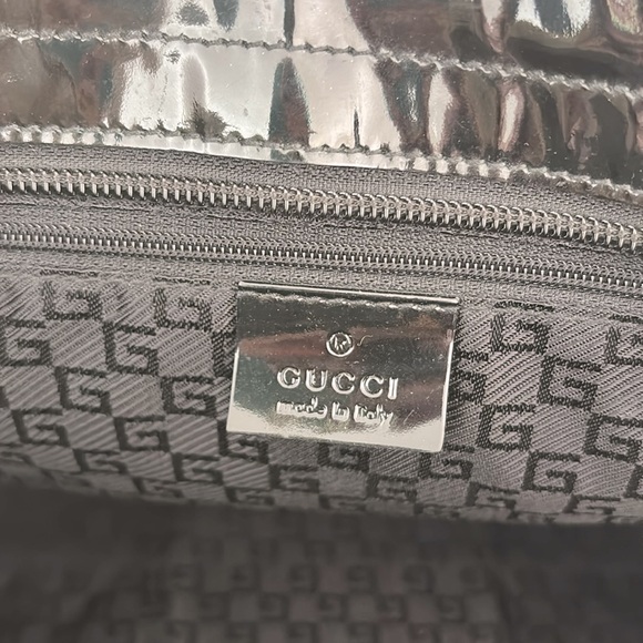 Gucci Sherry Line Black & White Patent Leather Canvas Shoulder Tote - Picture 13 of 16